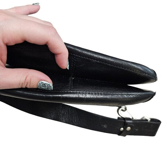 Hobo Y2k RARE 2000s 90s Vintage Black Leather Handbag Shoulder Bag Clasp Boho - Picture 8 of 13